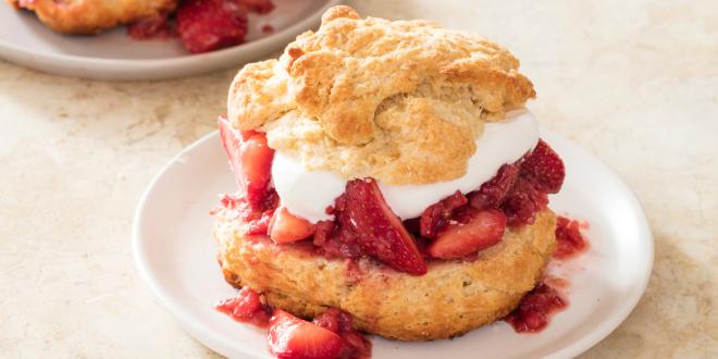 biscuits with strawberries and cream in the middle