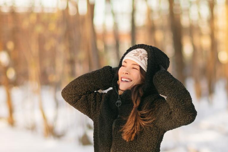 a woman with beautiful skin in the winter air