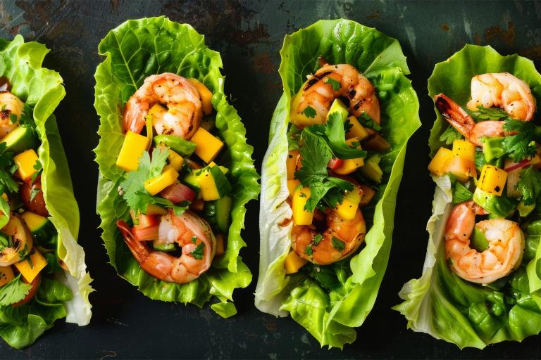shrimp tacos wrapped in lettuce